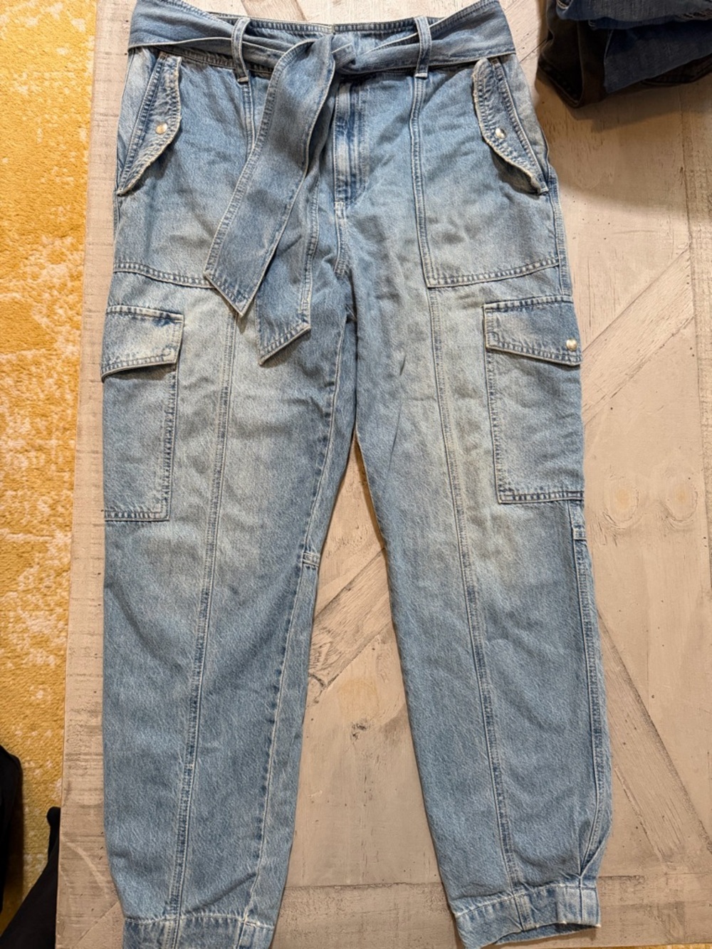 Ralph Lauren Black Label Light Blue High-Rise Cargo Jeans Tie Belt Size 10 GUC